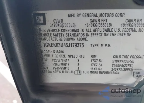 2005 GMC Yukon Denali from USA, damaged, VIN 1GKEK63U45J179375